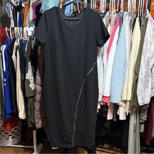 ✨🖤 SHEIN Curve Black Midi Dress | Size 1XL | Asymmetrical Zipper Bodycon! ✨🖤